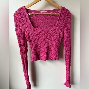 MARIA FLOR Cropped Pink‎ Open Knit Sweater Square Neck Y2K Girly Feminine XS S